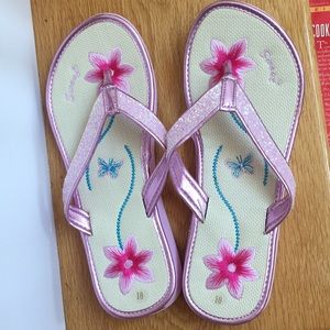 Holo Glitter Embroidered 1” Wedge Flip-Flops